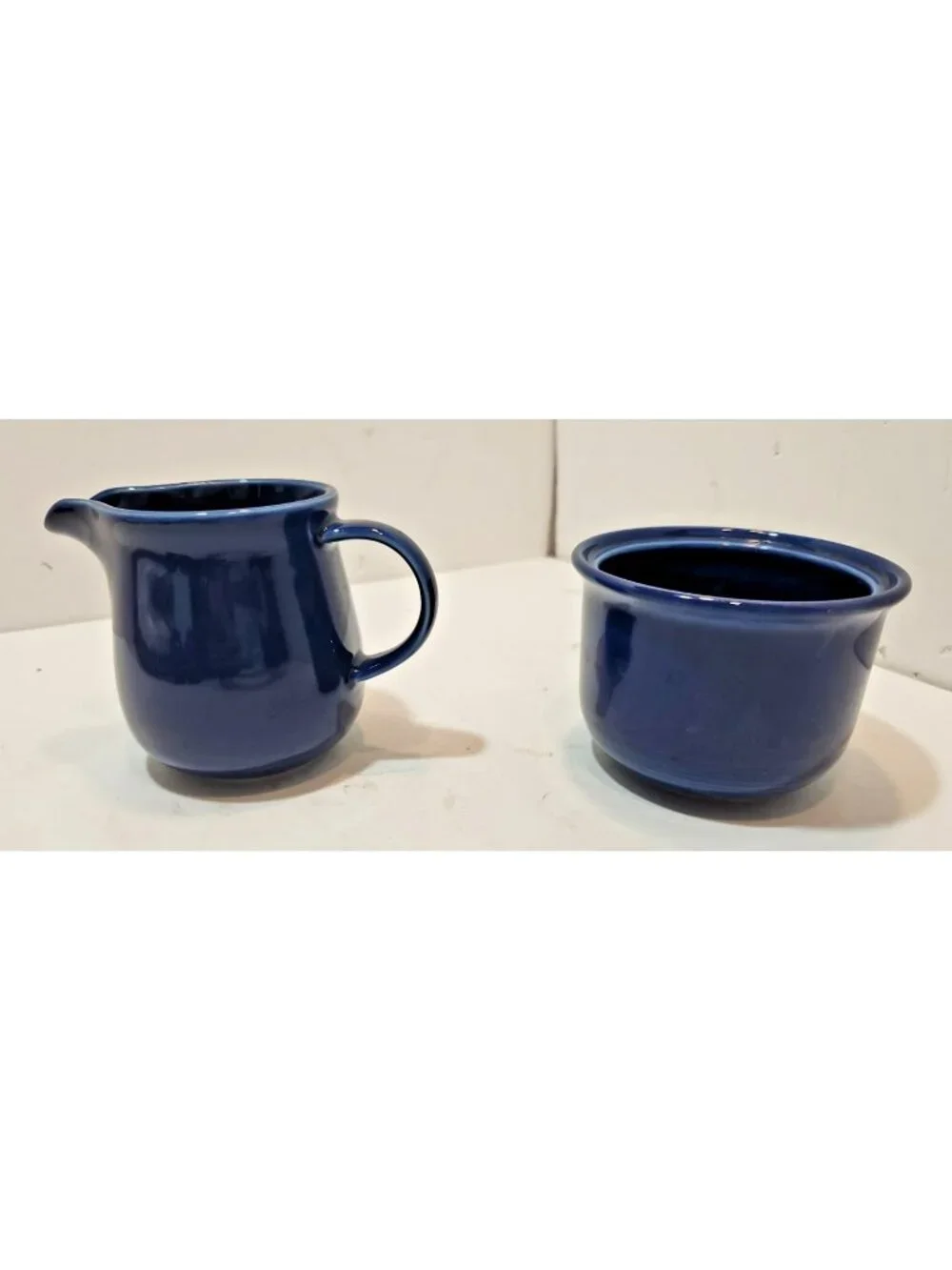 Vtg Nancy Calhoun Stoneware Sapphire Blue Sugar Bowl & Creamer No Lid